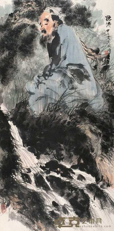 林墉 甲子（1984）年作 听涛 立轴 136.5×68cm